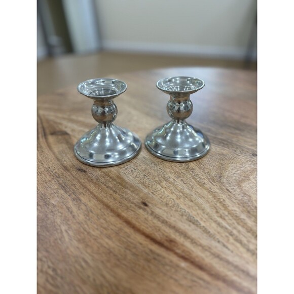 Vintage Set of 2 Pewter Candle Holders 3.5" - Picture 1 of 4